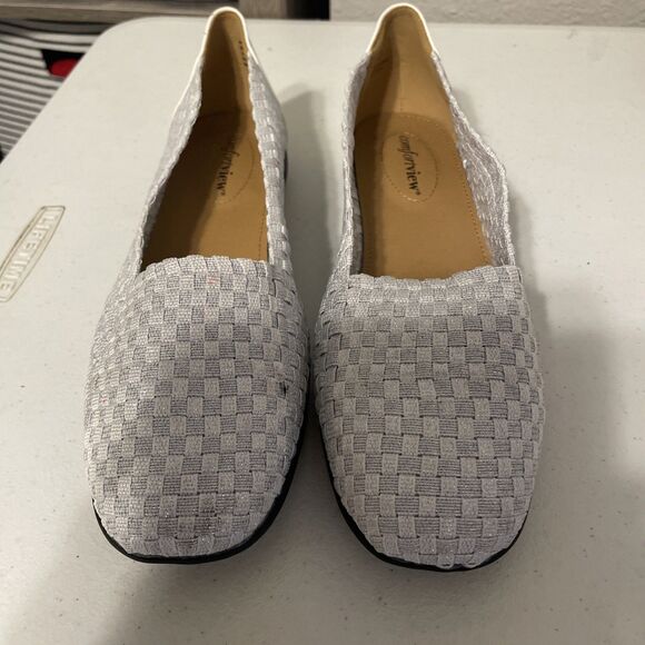 Comfortview Women's Size 9WW  Bethany Ballet Flats Silver Woven Stretch Slip On - Picture 1 of 10